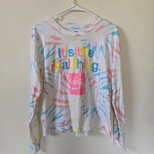 Women's Coca Cola Multicolor Rainbow Tie Dye Long Sleeve Kidcore Top Large